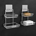 Plantex Self Adhesive Soap Holder for Bathroom/Stainless Steel Soap Dish/Wall Mounted 2 Layer Soap Holder/Bathroom Accessories - Pack of 2 (Chrome)
