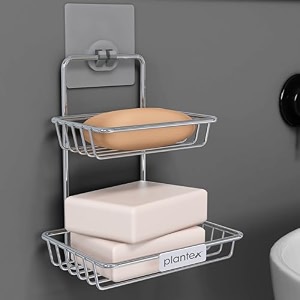 plantex self-adhesive stainless steel wall mounted soap holder for bathroomdouble layer soap dishsoap holder without drilling - bathroom accessories