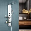 Plantex Shower Panel for Bathroom Full Set with Overhead Shower/304 Grade Stainless Steel Hand Shower with Hose Pipe &amp; Clamp/Round Body Jets- Full Shower Set with Utility Shelves (Chrome &amp; Black)