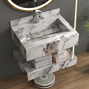 plantex slab tile vanity with basin for bathroomfloating vanitywall mount bathroom vanitywash basin cabinet with storage - 24 x 18 inch ed-gold-marble