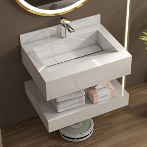 plantex slab tile vanityfloating vanity with washbasin for bathroomwall mount cabinet with basin - 24 x 18 inch ed-07 - marble finish