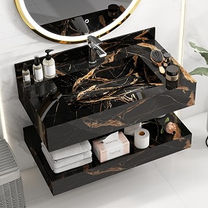 plantex slab tile vanity with washbasin for bathroomfloating vanitywall mount cabinet with basin - 32 x 18 inch ed-black-marble