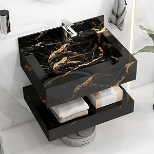 plantex slab tile vanity with washbasin for bathroomfloating vanitywall mount cabinet with basin - 24 x 18 inch ed-black-marble