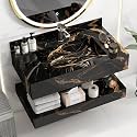 Plantex Slab Tile Vanity with Washbasin for Bathroom/Floating Vanity/Wall Mount Cabinet with Basin - 32 x 18 inch (ED-Black-Marble)