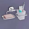 Plantex 304 Grade Stainless SteelSoap Holder with Toothbrush Holder/Soap Dish with ABS Tumbler Stand/Bathroom Accessories - Nipron (Chrome)