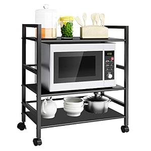 plantex 3 tier metal rolling trolley cart with wheelsadjustable storage rack for kitchenmicrowave oven amp office usemultipurpose utility stand - black