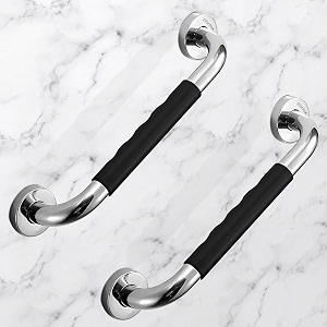 plantex 13 inch ss-304 grade bathroom handle for senior citizencomfort gripped grab bar for toilet senior citizen - pack of 2 chrome amp black