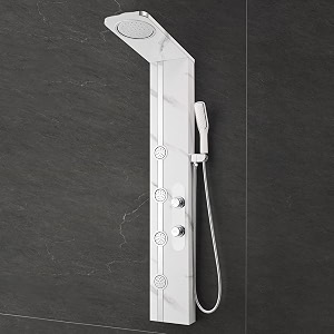 plantex ss-304 marble textured shower panel for bathroom with showerheadhand shower with hose pipe amp clampbody massage jetsbathroom shower system -km-8099