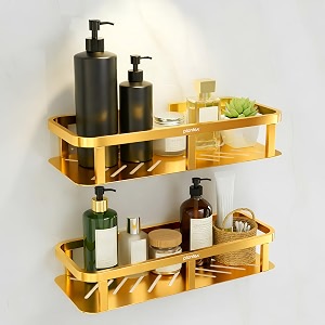 plantex stainless 304 grade steel shelf for bathroomkitchen rack - bathroom accessories - pack of 2 12x5 inches-pvd gold finish