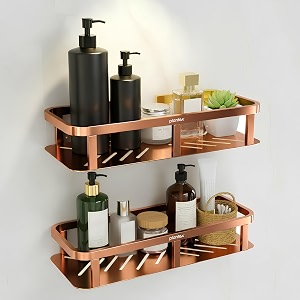 plantex stainless 304 grade steel shelf for bathroomkitchen rack - bathroom accessories - pack of 2 12x5 inches-pvd rose gold finish
