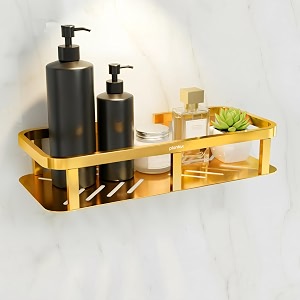 plantex stainless steel 304 grade shelf for bathroomstorage organizerkitchen rack - bathroom accessories- pack of 1 12x5 inches-pvd gold finish