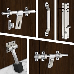 plantex stainless steel door kit for single doordoor hardwaredoor accessories 10 inch al-drop8 inch latch 7 inch 2 handles7 inch tower bolt and 4 inch door stopper - dmal-02-combi