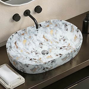 plantex tabletop wash basin for bathroomdesigner ceramic basinoval countertop wash basinhomeoffice 21x14x6 inch-marble finish