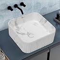 Plantex Tabletop Wash Basin for Bathroom/Designer Ceramic Basin with 10 Years Glaze Warranty by Plantex/Countertop Wash Basin/Home/Office (Marble White - 16 x 16 x 6.5 Inch)