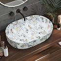 Plantex Tabletop Wash Basin for Bathroom/Designer Ceramic Basin/Oval Countertop Wash Basin/Home/Office (21x14x6 inch-Marble Finish)