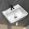 Plantex Wall Mount Wash Basin for Bathroom/Designer Ceramic Basin/Rectangle Countertop Wash Basin/Home/Office (17 x 14 x 5 Inch)
