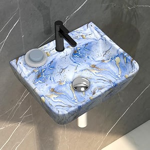 plantex wallmount basin for bathroomdesigner ceramic wall hung hand wash basinrectangle countertop wash basinhomeoffice blue - 175 x 14 x 5 inch