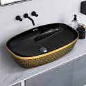 Plantex Wash Basin for Bathroom/Ceramic Counter Top Basin/Washbasin for Home/Office/Hotel - (Black &amp; Gold - 23.5 x 15 x 5.5 Inch)
