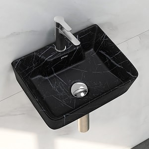 plantex ceramic wall mount wash basin for bathroomwall hung washbasinrectangle countertop basinhomeoffice black-16x12x5 inch