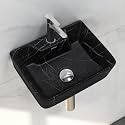 Plantex Ceramic Wall Mount Wash Basin for Bathroom/Wall Hung Washbasin/Rectangle Countertop Basin/Home/Office (Black-16x12x5 Inch)