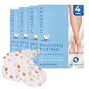 PLANTIFIQUE Korean Hydrating Foot Mask for Dry Cracked Feet, 4 Pairs & Box | Moisturizing Socks for Baby Soft Feet - Softens Heels with Coconut Oil, Shea Butter & Macadamia Seed Oil