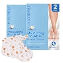 PLANTIFIQUE Korean Hydrating Foot Mask for Dry Cracked Feet, 2 Pairs & Box | Moisturizing Socks for Baby Soft Feet - Softens Heels with Coconut Oil & Shea Butter, Mascarilla Pies