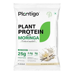 Plantigo Plant Protein Powder with Moringa Superfood | 25g Protein, 5g BCAA, 2.5g Leucine, Digestive Enzymes | 3rd Party Lab Tested | Intense Vanilla 