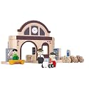 PlanToys® Wooden Train Station Pretend Play Set for Kids | Montessori Transportation and Travel Imagination Toy | Eco Friendly Wooden Train Station Playset for Creative Role Play