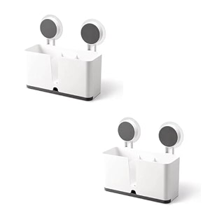plastic self adhesive magic sticker wall mounted toothbrush holder with drain tray for bathroomkitchen spoon holdertoothbrush holders for bathroom 2 pack double cup toothbrush holder
