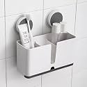 Plastic Self Adhesive Magic Sticker Wall Mounted Toothbrush Holder with Drain Tray for Bathroom/Kitchen Spoon Holder/Toothbrush Holders for Bathroom (Two Cup Toothbrush Holder)