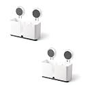 Plastic Self Adhesive Magic Sticker Wall Mounted Toothbrush Holder with Drain Tray for Bathroom/Kitchen Spoon Holder/Toothbrush Holders for Bathroom (2 Pack Double Cup Toothbrush Holder)