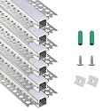 Plaster in LED Channel 6 Pack 3.3FT, Durable Anodized Aluminum Drywall Gypsum Profile, 12mm Inner Width Trimless Recessed LED Strip Light Diffuser Channel with Milky Cover for Wall & Ceiling