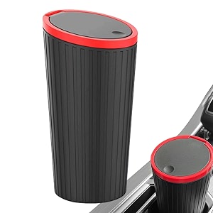 plastic carbin mini car trash can with lid small portable garbage bin car accessories leakproof vehicle universal cup holder waste storage bins for carhomekitchen office - red press-top