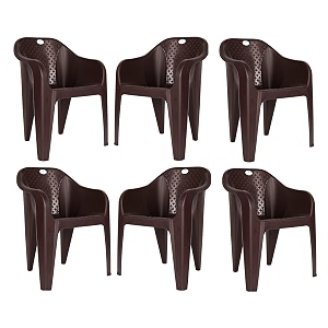 homiboss plastic chair set of 6 kursi chairs for home office outdoor and indoor color - brown set of 6 pieces