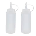 Plastic Condiment Squeeze Bottle Ketchup Mustard Honey Sauce Dispenser Bottle with Twist On Cap Lids and Discrete Measurements - 200 ML (White, Pack of 2)