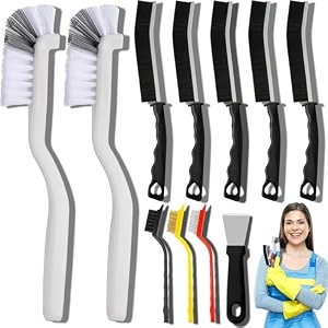 jicoot plastic handle 11pcs crevice cleaning brush set multi purpose hard bristle brushes for deep cleaning gap kitchen bathroom grout sink corners tight spaces bottle cup blender amp more