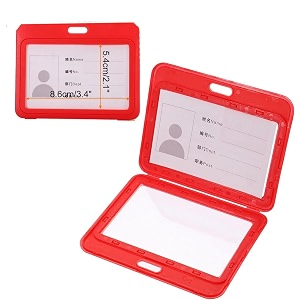 plastic id card holder for office and school use locking style pack of 10 horizontal red