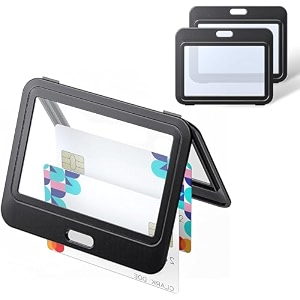 plastic id card holder for office and school use locking style horizontal black pack of 25