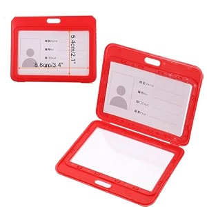 plastic id card holder for office and school use locking style horizontal red pack of 25