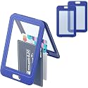 Plastic ID Card Holder for Office and School use Locking Style (Pack of 5, Vertical, Blue)