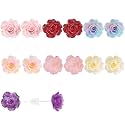 Plastic Earrings, Flower Stud Earrings Colorful Daisy Rose Post Floral Ear Studs Plastic for Sensitive Ears