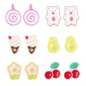 6 Pairs Plastic Earrings for Sensitive Ears, Cute Stud Earrings Hoop Dangle Fruit Cherry Bear Ice Cream Pear &amp; Flower Designs Kids Jewelry for Girls Women