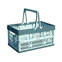 Plastic Storage Crate - 20L Collapsible Crate Stacking Folding Storage Basket - Sky Blue &amp; Gray Blue M