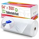 Plastic Table Cover Roll, White Disposable Tablecloth 54IN X 300FT