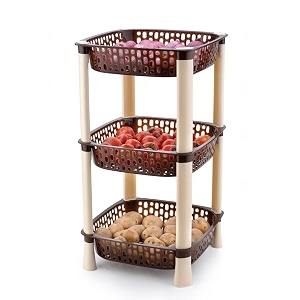 plastic vegetable basket rack  fruit amp potato storage organizer  plastic  brown  3 layer