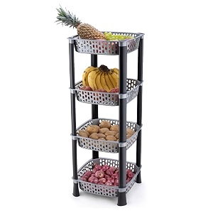 plastic vegetable basket rack  fruit amp potato storage organizer  plastic  silver  4 layer