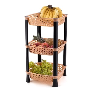 plastic vegetable basket rack  fruit amp potato storage organizer  plastic  ivory  3 layer