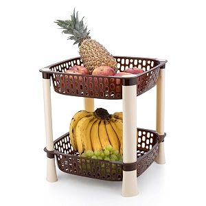 plastic vegetable basket rack  fruit amp potato storage organizer  plastic  brown  2 layer