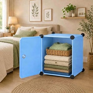sunderlook plastic wardrobe for kids clothes  easy to use anti-skid amp non-slip effective professional plastic cupboard for kids foldable almirah collapsible wardrobe blue-u5 6  2 door