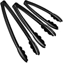 Plasticpro Heavy Duty Reusable Black Serving Tongs Combo Set - 4 Pieces (7.5'', 9'', 12'') for Kitchen, BBQ, Parties, Catering, Events, Weddings - Pack of 12